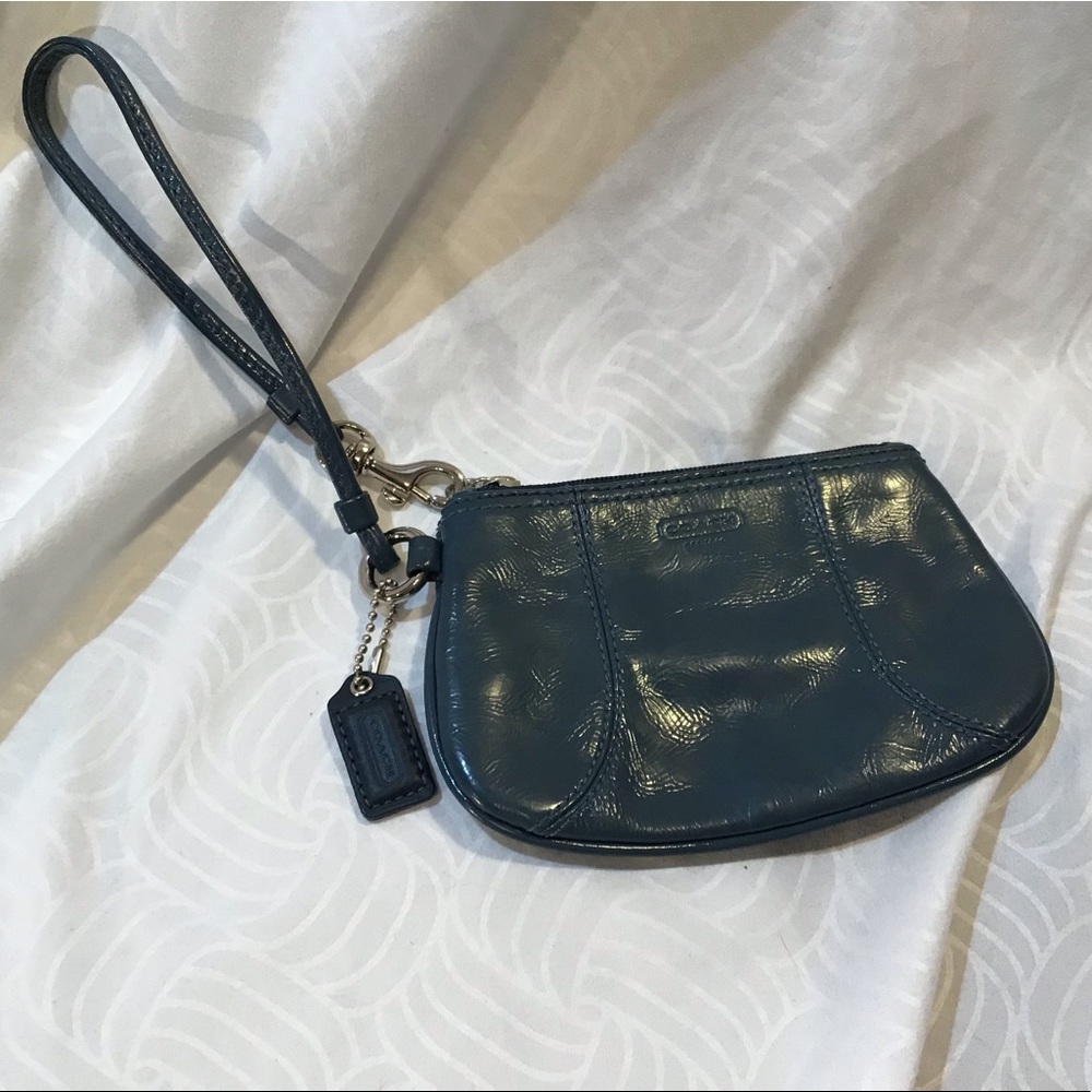 Coach wristlet, teal colored leather, EUC, 6” x 4”